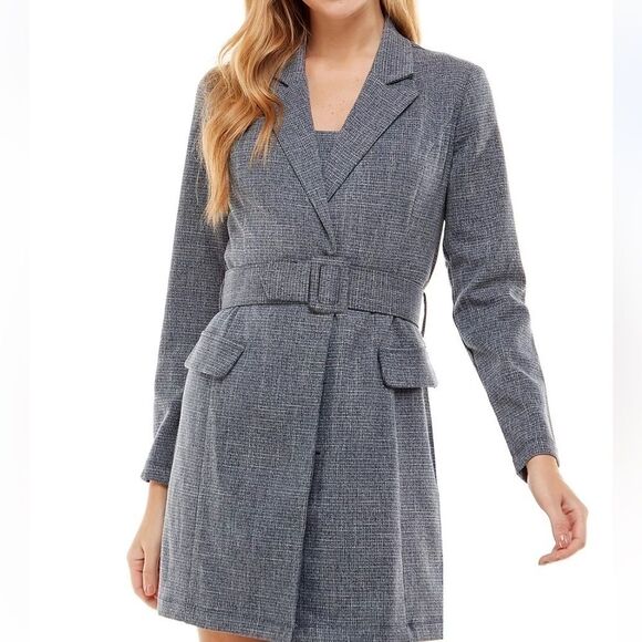 NWT CITY STUDIOS Juniors' 2-Piece Belted Jacket & Dress Set blue size 1 - Picture 4 of 13